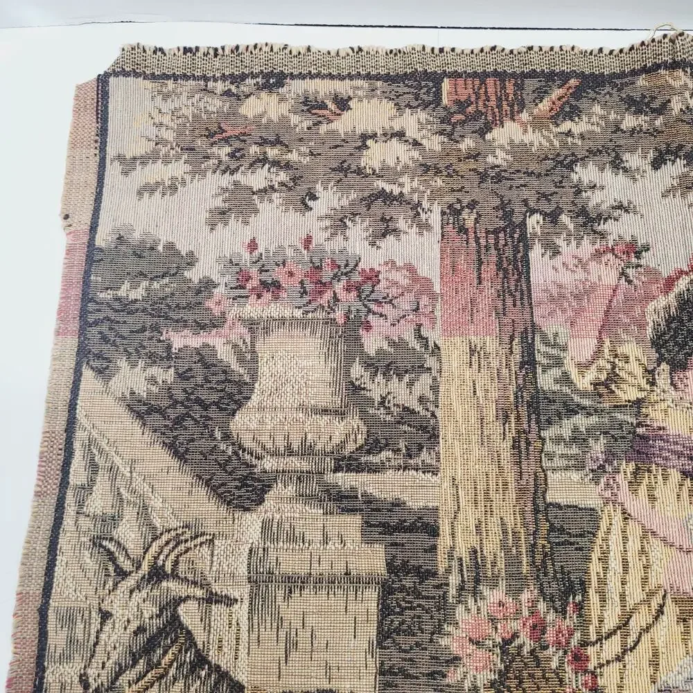 Kids in Garden Scene Vintage Wall Hanging Tapestry Made In Italy Carriage Ram